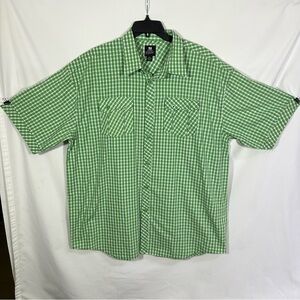 PJ Mark Men’s Short Sleeve Button-Up Shirt Green and White Checkered Size 4XL